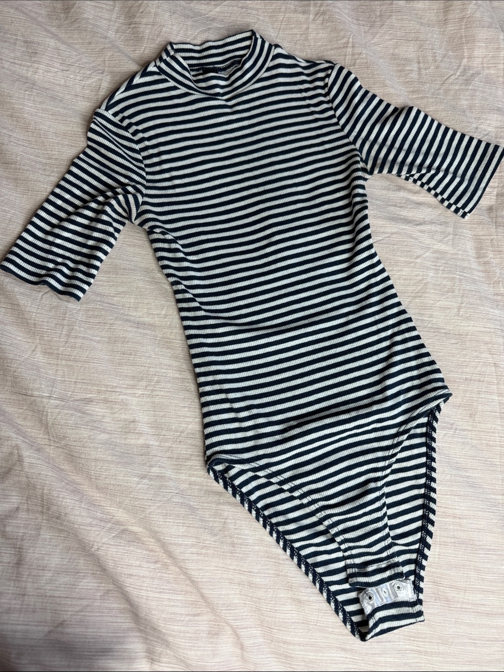 Divided navy blue & White Striped Ribbed Bodysuit